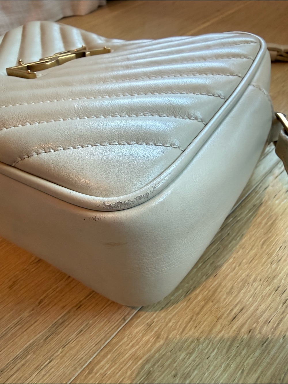 Saint Laurent Cream Quilted Chevron Lou Crossbody with Gold YSL Hardware - Picture 2 of 6